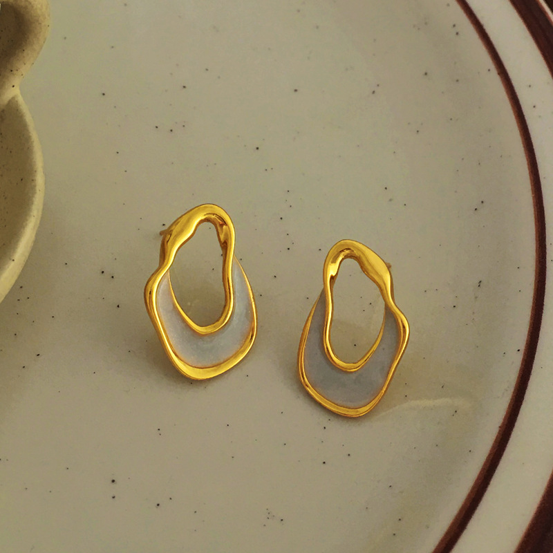 Retro Irregular Geometric Copper Earrings Enamel Plating Copper Earrings
