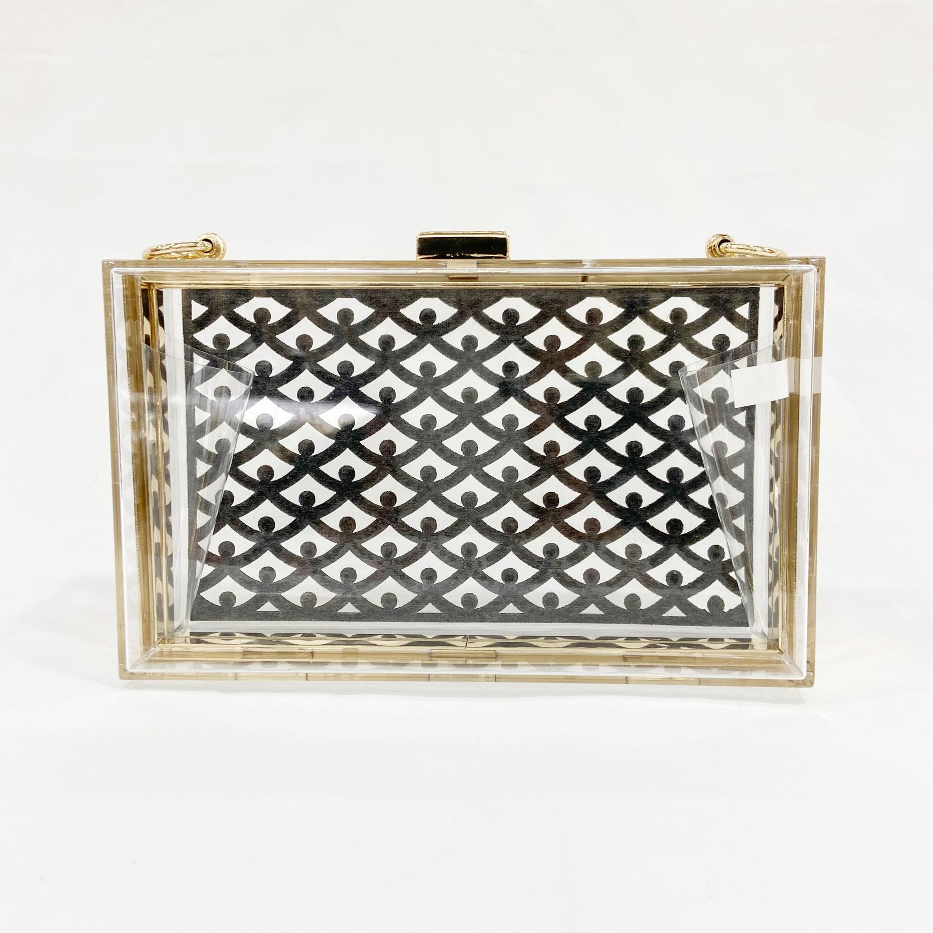 Black Gold Silver Arylic Plaid Rhinestone Square Clutch Evening Bag display picture 4