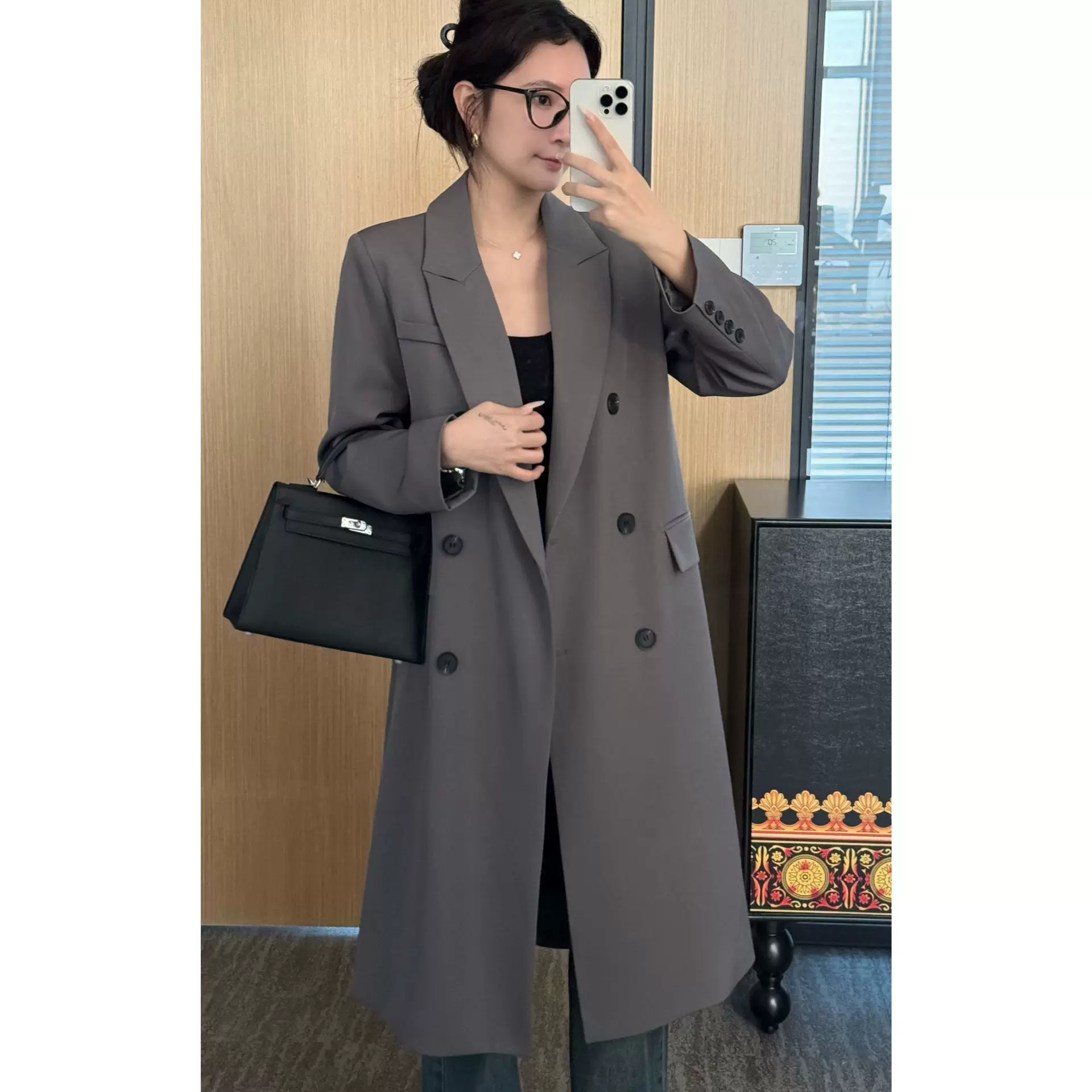 高级感长款西服风衣外套女中长款春秋新款气质双排扣西装长款外套