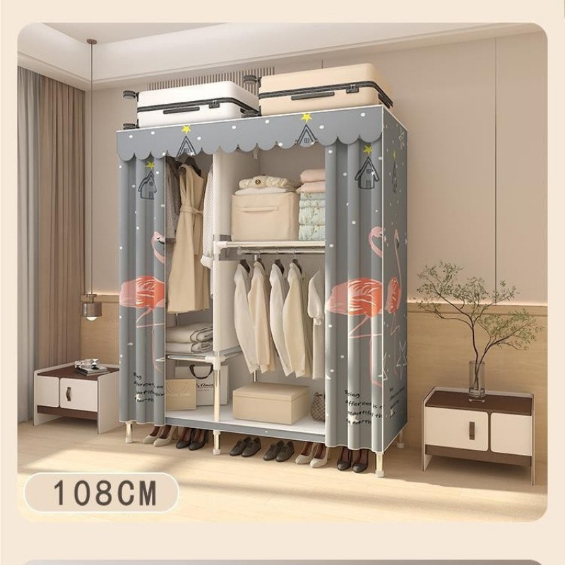 Durable Steel Pipe Sturdy Fabric Wardrobe for Home Bedroom Assembly, Suitable for Rental Housing Storage Cabinet, Simple Wardrobe Steel Frame