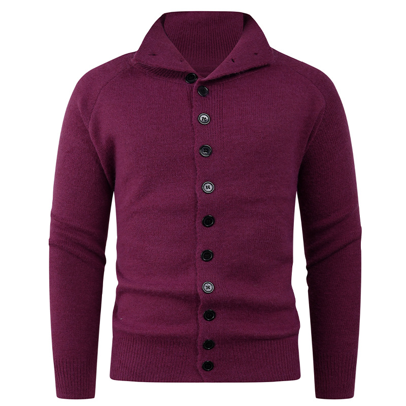 Einfarbiger Herren-Modal-Cardigan, Strickpullover zum Knöpfen, Stehkragen und Schalkragen, dicker Winterpullover, Schwarz/Dunkelgrau/Maschinenwaschbar_voghion.com
