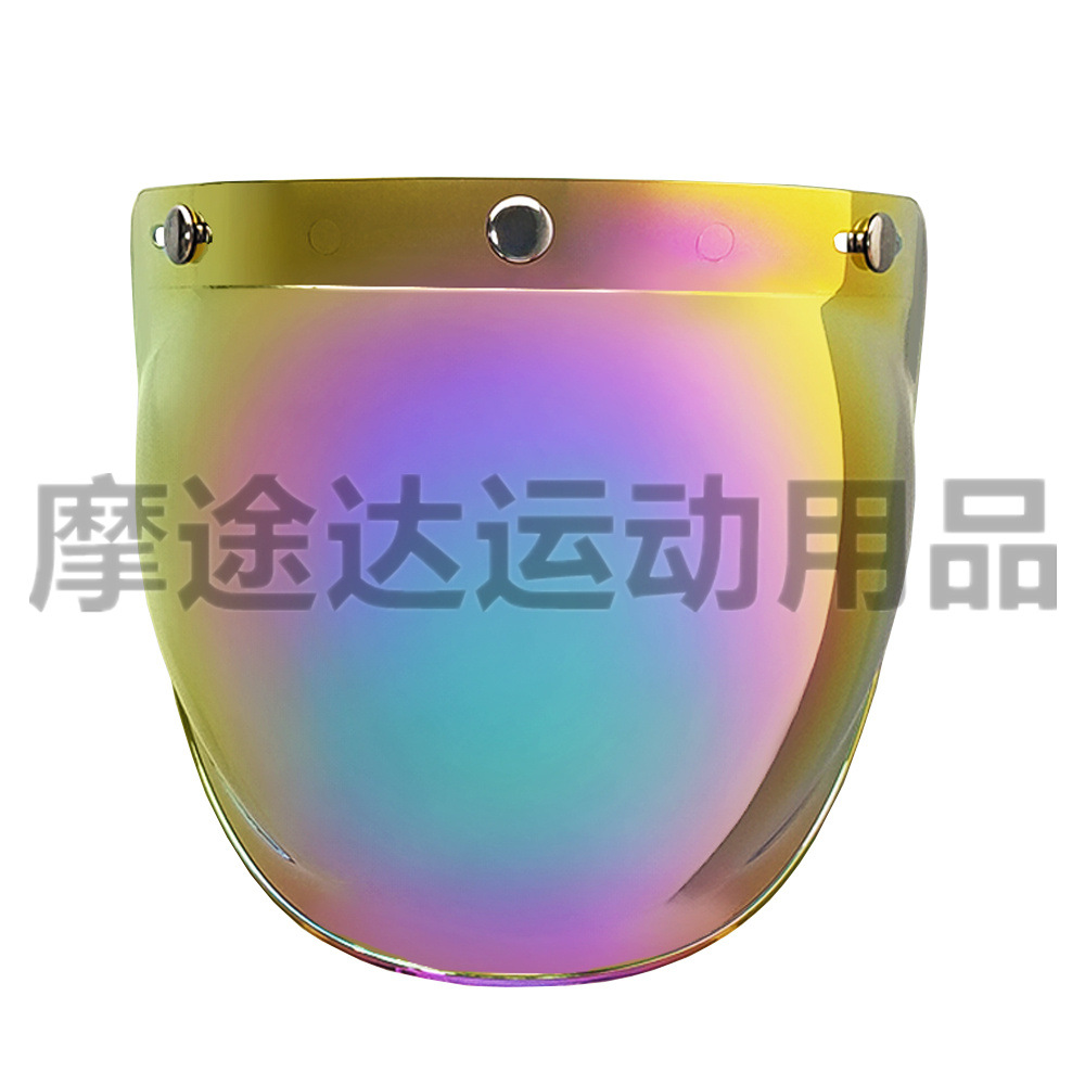 Retro Motorcycle Helmet Lens with Curved Surface, Three-Button Bubble Mirror, Multi-Color Windproof and Uv Protection Shield