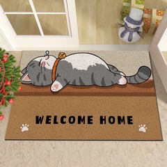 Cartoon unit door floor mat, cuttable and washable, lazy cat scratches dirt and mud, entry door wire circle floor mat