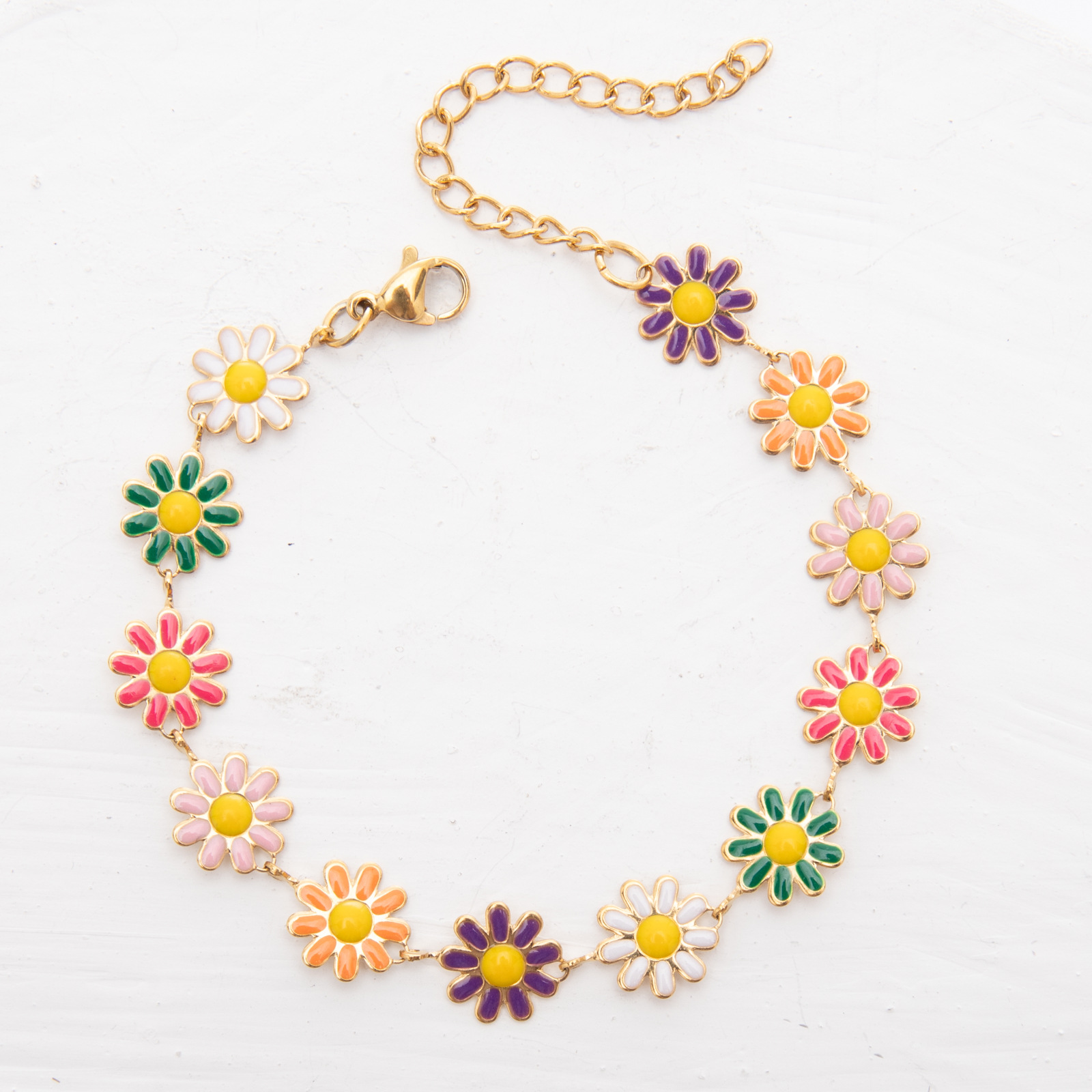 9.9mm large chrysanthemum titanium steel bracelet 18K gold daisy single-sided oil-dropping stainless steel jewelry girly aesthetic jewelry