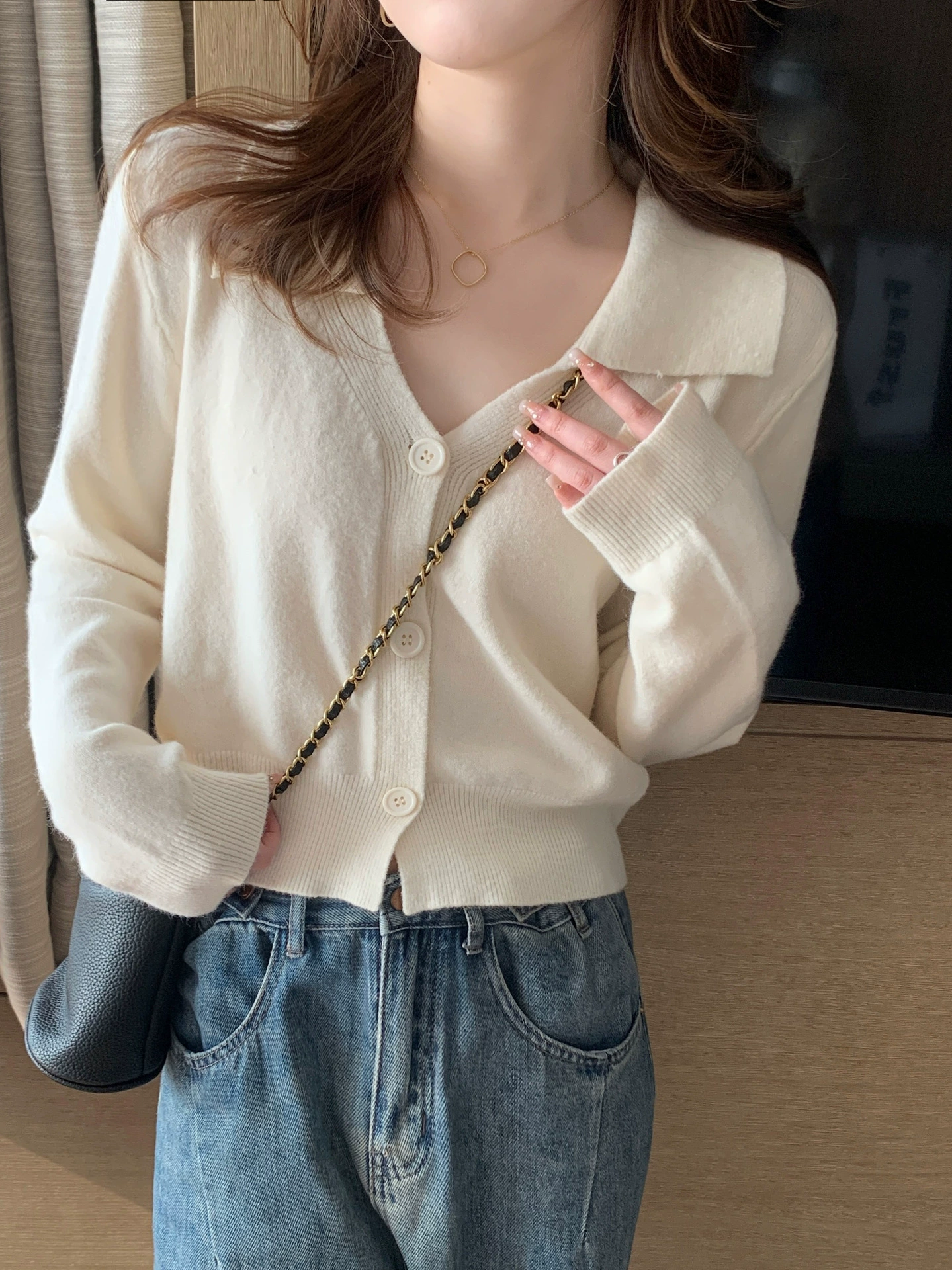 Long set, cardigan, sweater, knitted long-sleeve