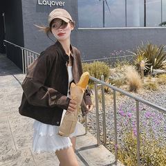 实拍复古咖色立领麂皮绒夹克外套女2025春秋新款设计感美拉德上衣