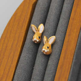 外贸饰品可爱兔子头珐琅釉耳钉