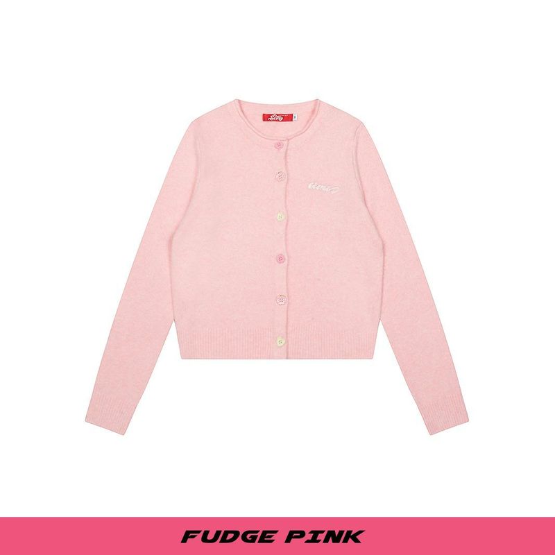 Fudge Pink 25冬季New甜美少女趣味扣子简约宽松毛衣开衫|undefined