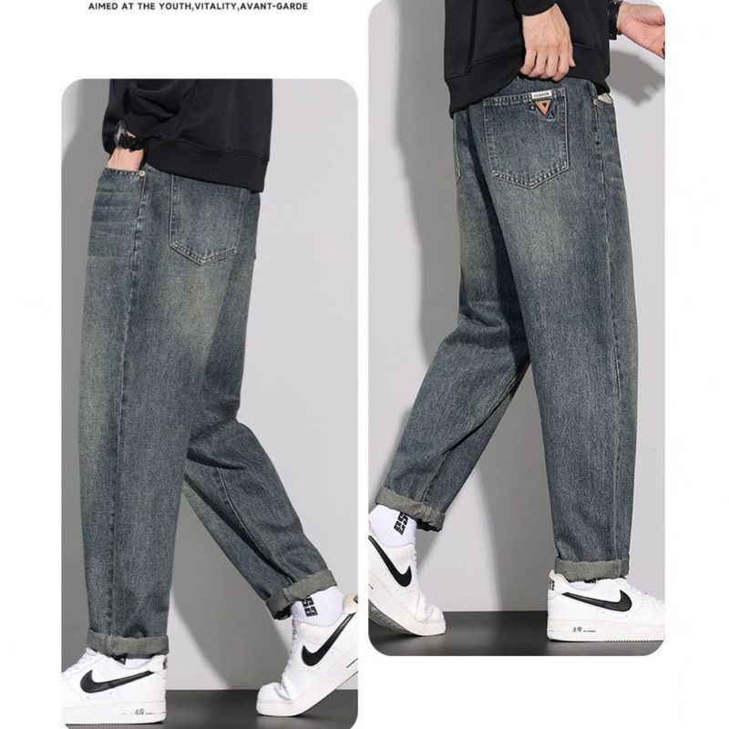 2026 Autumn New Season All-Season Japanese and Korean Style Plus Size Vintage Blue Harem Loose Tapered Jeans for Men, Very Lightweight Pants
