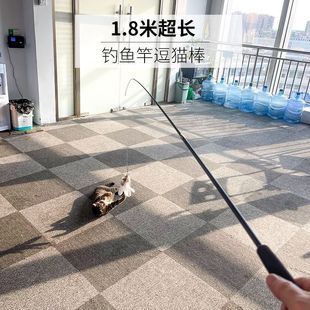Cat Tease Long Rod Telescopic Rod Steel Wire 1.8m Super Long Fishing Rod Durable Bite Feather Cat Toy with Bell
