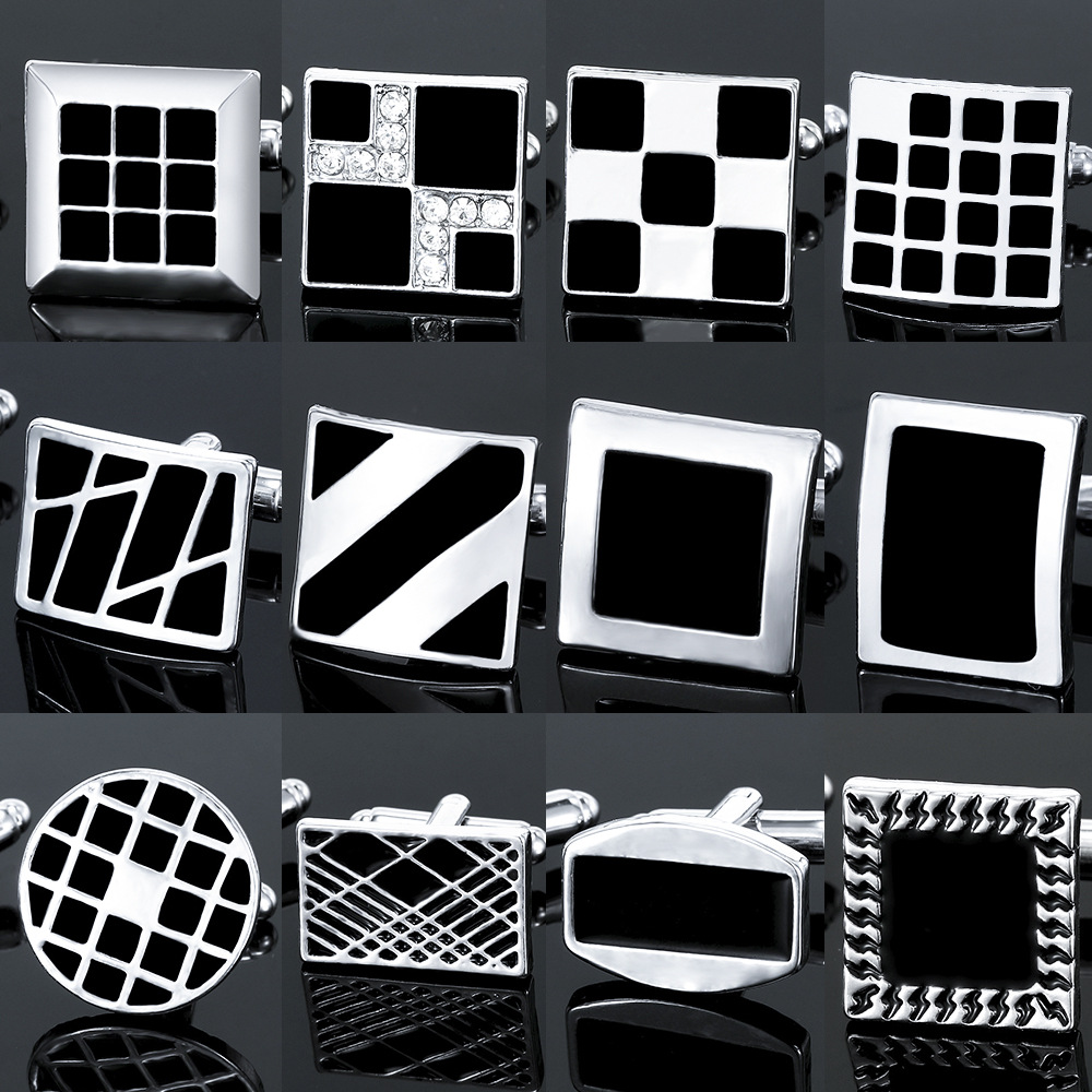 diamond studded square French metal cufflinks for men's business shirt cuff nails source factory spot_voghion.com