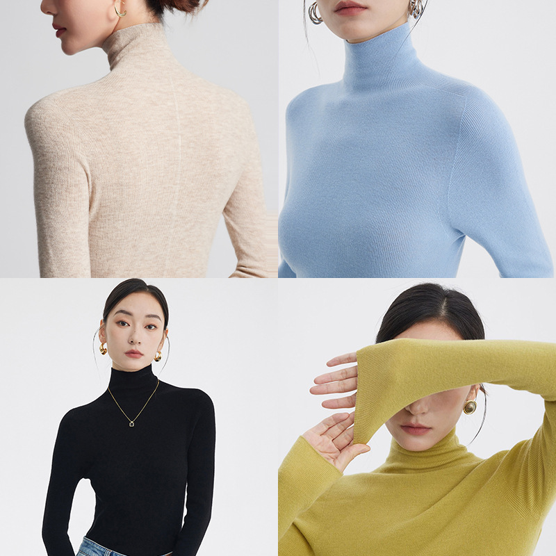Machine Washable Seamless 18-Gauge Fine Knit Base Layer Sweater 100% Pure Fine Wool Sweater Women's Autumn and Winter Turtleneck Sweater