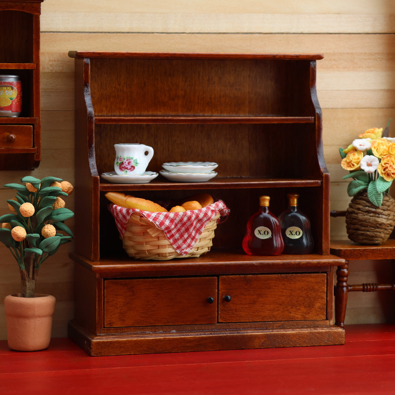 1:12娃娃屋dollhouse迷你家具木质工艺品微缩场景摆件多层置物柜|undefined