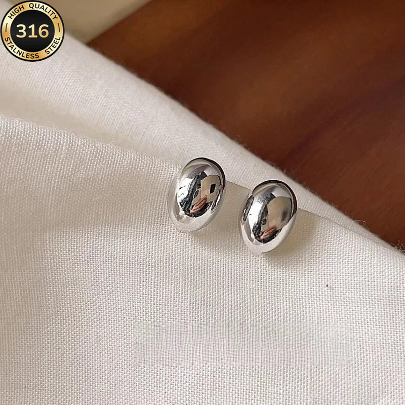 316 ステンレス鋼の甘くてクールなスタイルのシンプルな 18K リアルゴールドビーンズ光沢のある個性気質ピアスフリーの痛みのないイヤリング|undefined