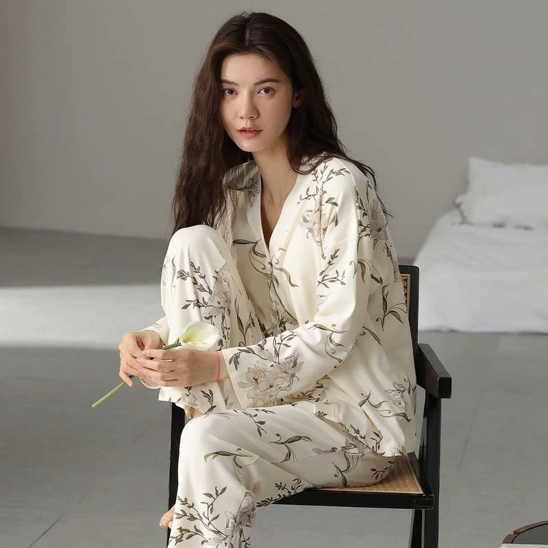 Имитация хлопчатобумажной пижамы женский новый весенний осенний кардиган с длинными рукавами