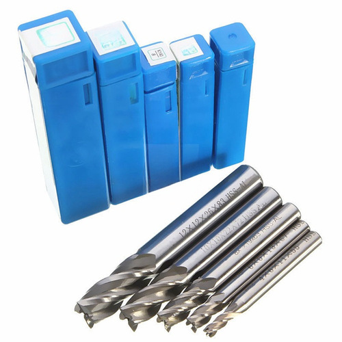 Set of 4-blade Southwest White Steel End Mill 5pcs HSS High-Speed Steel Straight Shank End Mill 5pcs Metal Drill Bit and Reamer