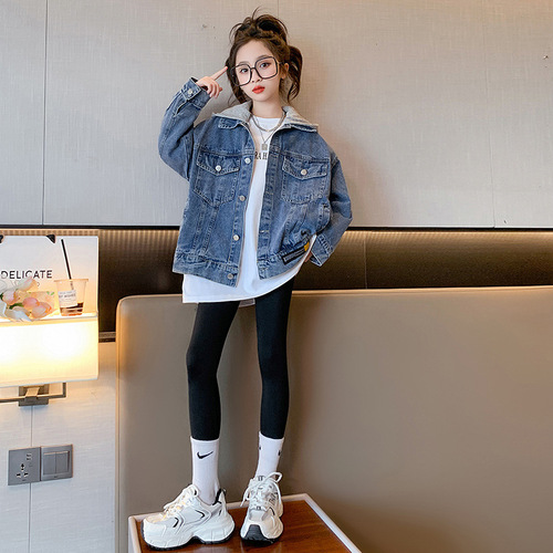 Women's Cowboy Jacket Spring and Autumn Style  New Children's Clothing Trendy Autumn Outfit Children's Top Hooded