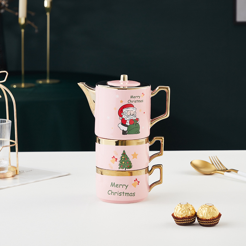 Estilo europeo del norte de cerámica tetera taza de agua conjunto Santa Claus juego de té taza de té juego de sala de estar hogar regalo