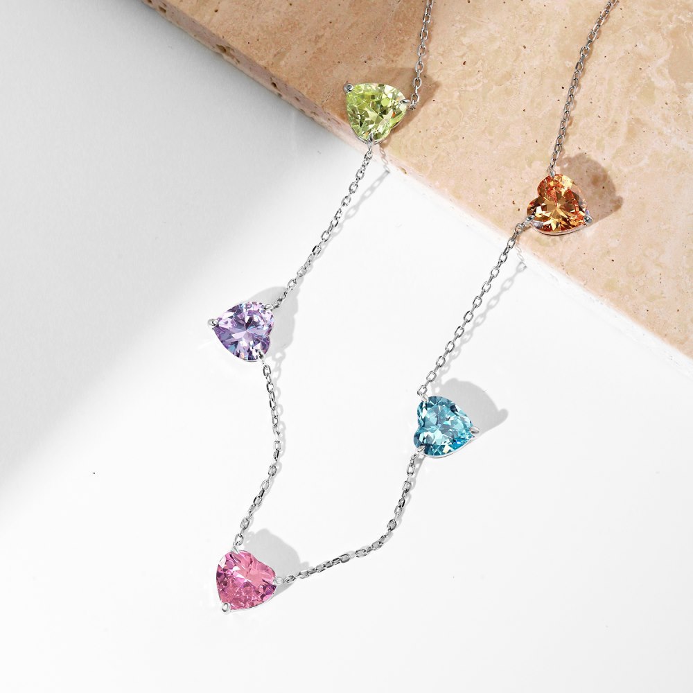 15g Weight Zircon, High Carbon Diamond Inlay Material Necklace Classification 925 sterling silver Chain Material 1 Piece Quantity Holiday, Tea Party Occasion 925 Sterling Silver Material Heart Shape, Rectangle Pattern Women's Gender Inlay Design Simple Style, Shiny Style 925 Sterling Silver Zircon High Carbon Diamond Inlay Heart Shape Rectangle Necklace 14