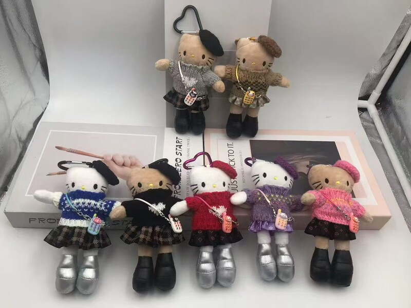 黑皮长腿小香风包包毛绒小挂件hellokitty书包猫咪挂饰KT公仔批发|undefined