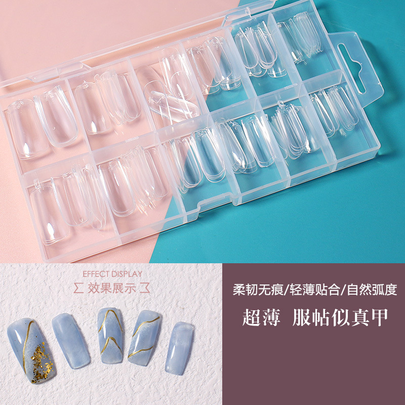Nail Patch for Nail Art Shop Wear Nail Patch Ultra-thin Seamless Non-engraving Extend Frosted Transparent Full Half Patch