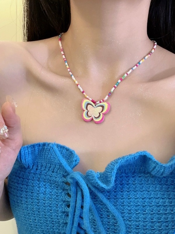 百搭彩色串珠项链女轻奢高级感小众设计明星网红爆款锁骨链饰品潮|undefined