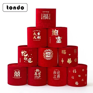 新年绒布福桶批发中国红色烫金套二抱抱桶冬青银柳年宵花插花桶