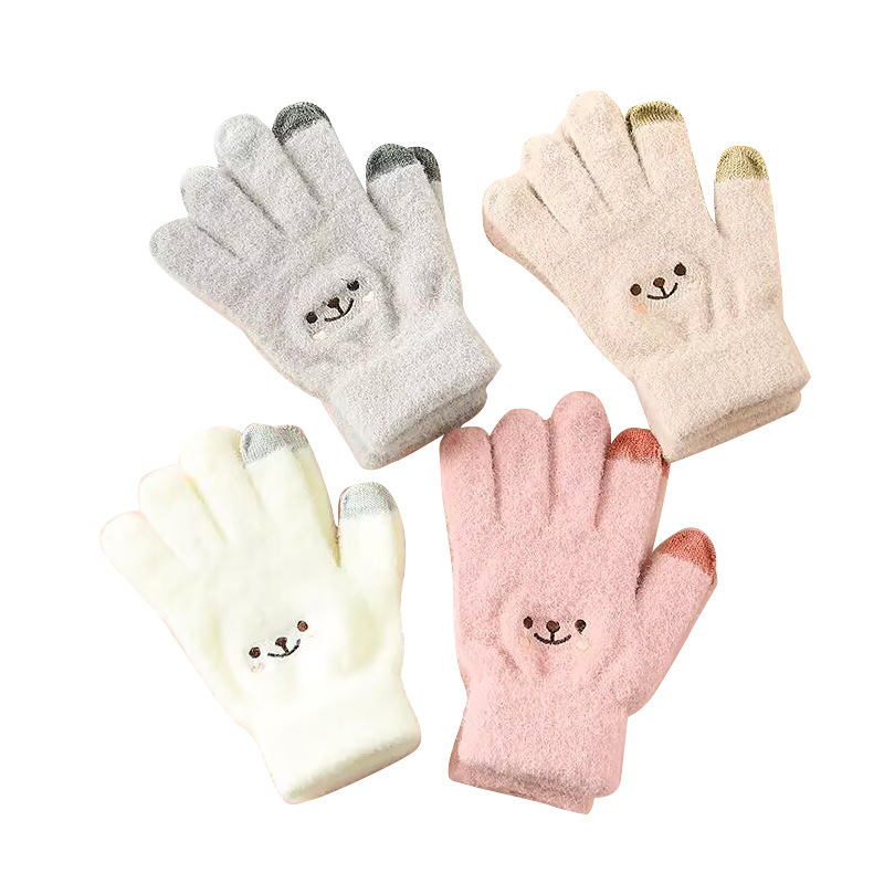 Versión coreana de dibujos animados sonriente invierno frío y cálido más terciopelo engrosado estudiante al aire libre chica dulce y lindo guante de pantalla táctil