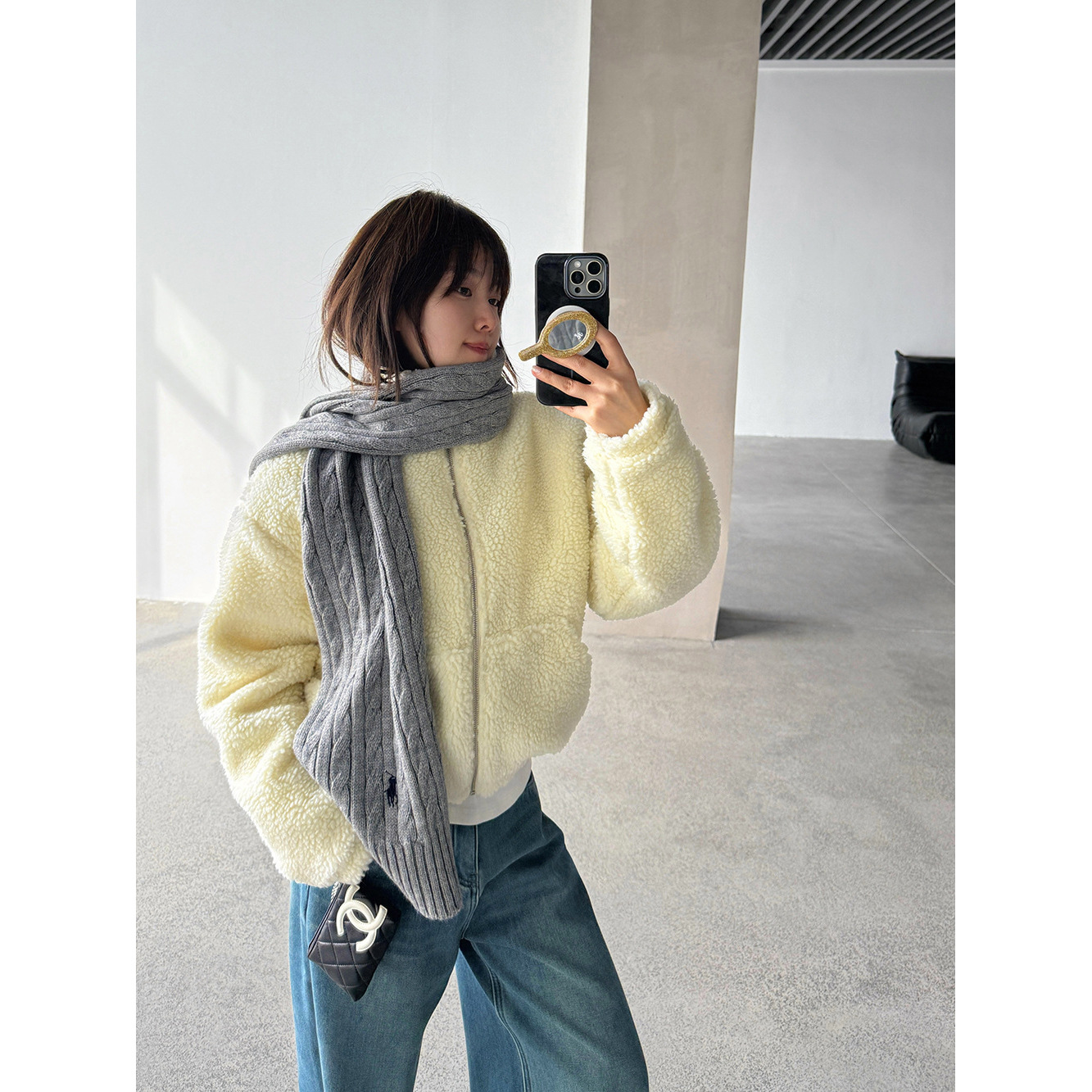 【王琪芝】羊羔毛夹棉外套女冬韩系短款休闲加厚保暖毛毛开衫5119