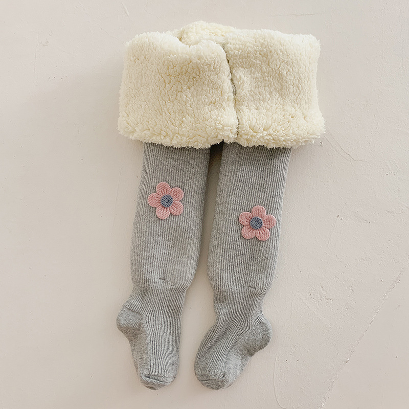 Invierno de los niños de lana forrada gruesa pantimedias finas rayas verticales nube de terciopelo cálido de una sola pieza Pantalones Bebé niña grande PP polainas