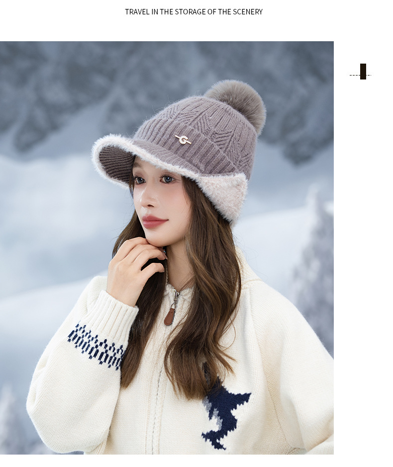 Autunno Inverno Nuovo G Label Bicolore Paraorecchie sfilacciato Esterno Foderato in pile Ispessito Antifreddo Caldo Viso-snellente Lavorato a maglia_voghion.com