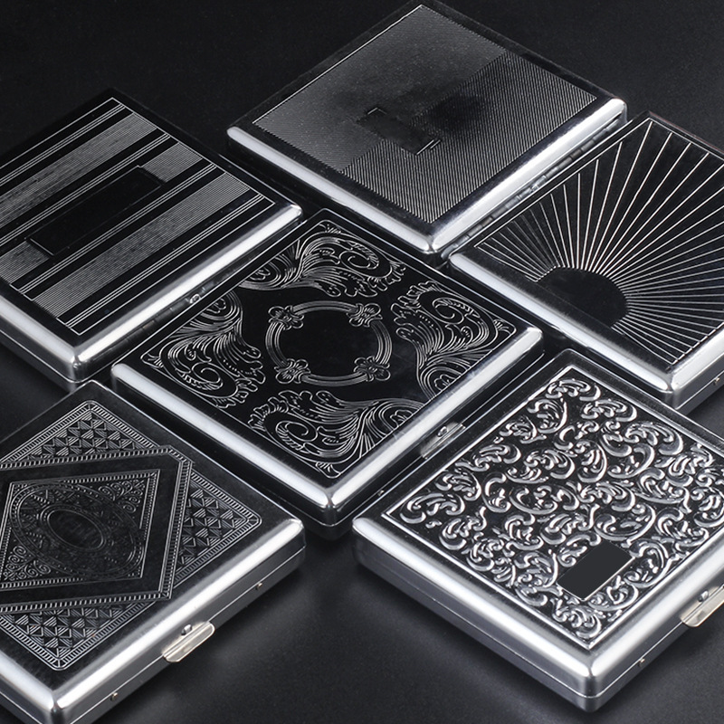 20 cajas de cigarrillos metálicas grabadas en relieve portátiles anti-compresión cajas de cigarrillos de moda personales para hombres