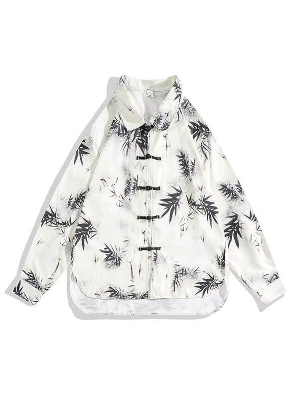 Autumn New style shirt retro trendy long-sleeved outer shirt men's new Chinese ink printing plate buckle fairy cardigan shirt