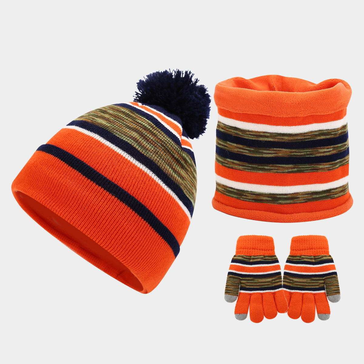 Nuevos sombreros cálidos al aire libre para niños europeos y americanos, guantes de cuello, juego de tres piezas, invierno más terciopelo, traje de tres piezas a prueba de frío, comercio exterior image 1