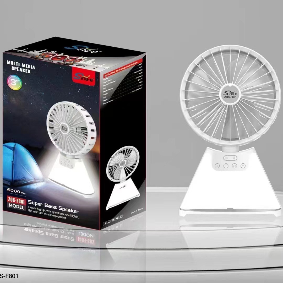 Altavoces Bluetooth ventilador de escritorio de verano carga tres velocidades de ajuste de iluminación de viento camping portátil al aire libre