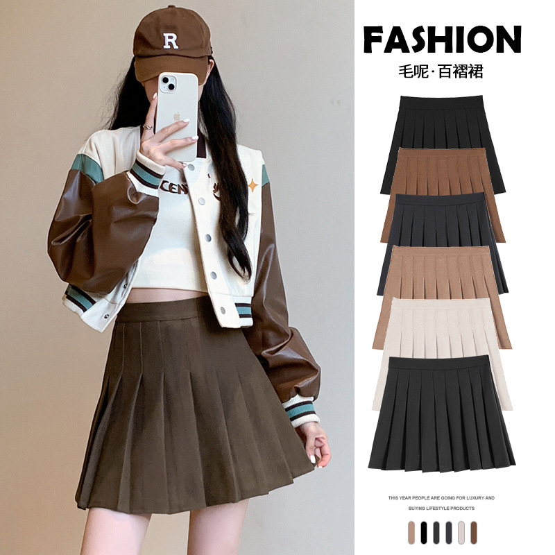 毛呢jk百褶裙女2025秋冬新款高腰显瘦短裙小个子a字半身裙子半裙