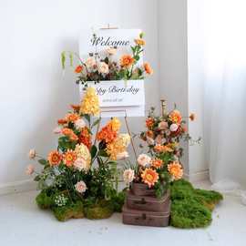 田园风格橘色系仿真花套装 橱窗装饰墙面店面迎宾活动仪式花