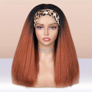 【】Yaki Straight Hair Ice Silk Hairband Headscarf Wig Headbandwig Long Curly Hair for Women with Long Curly Hair