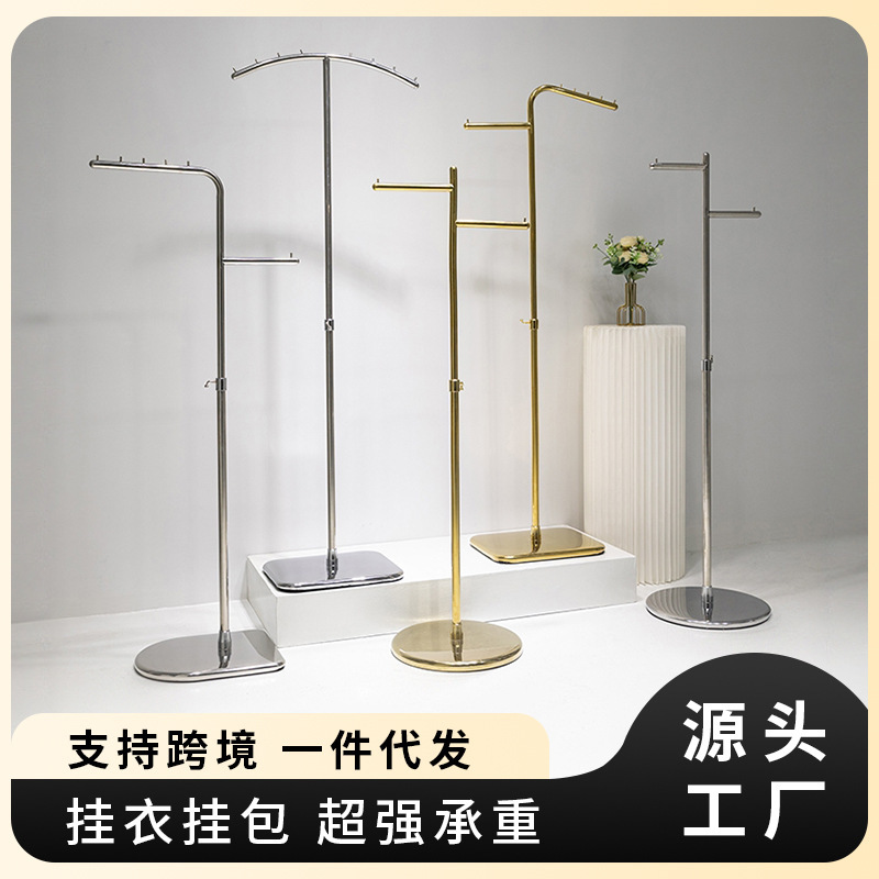 Clothing store display rack women's clothing store studio stainless steel island shelf clothing display is hanging clothes rack landing