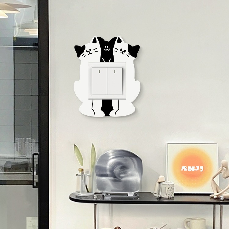 Interruptor de gato de punto de onda decorado pegatina de pared doble cubierta protectora de zócalo acrílico impermeable cubierta de marco de belleza doméstica