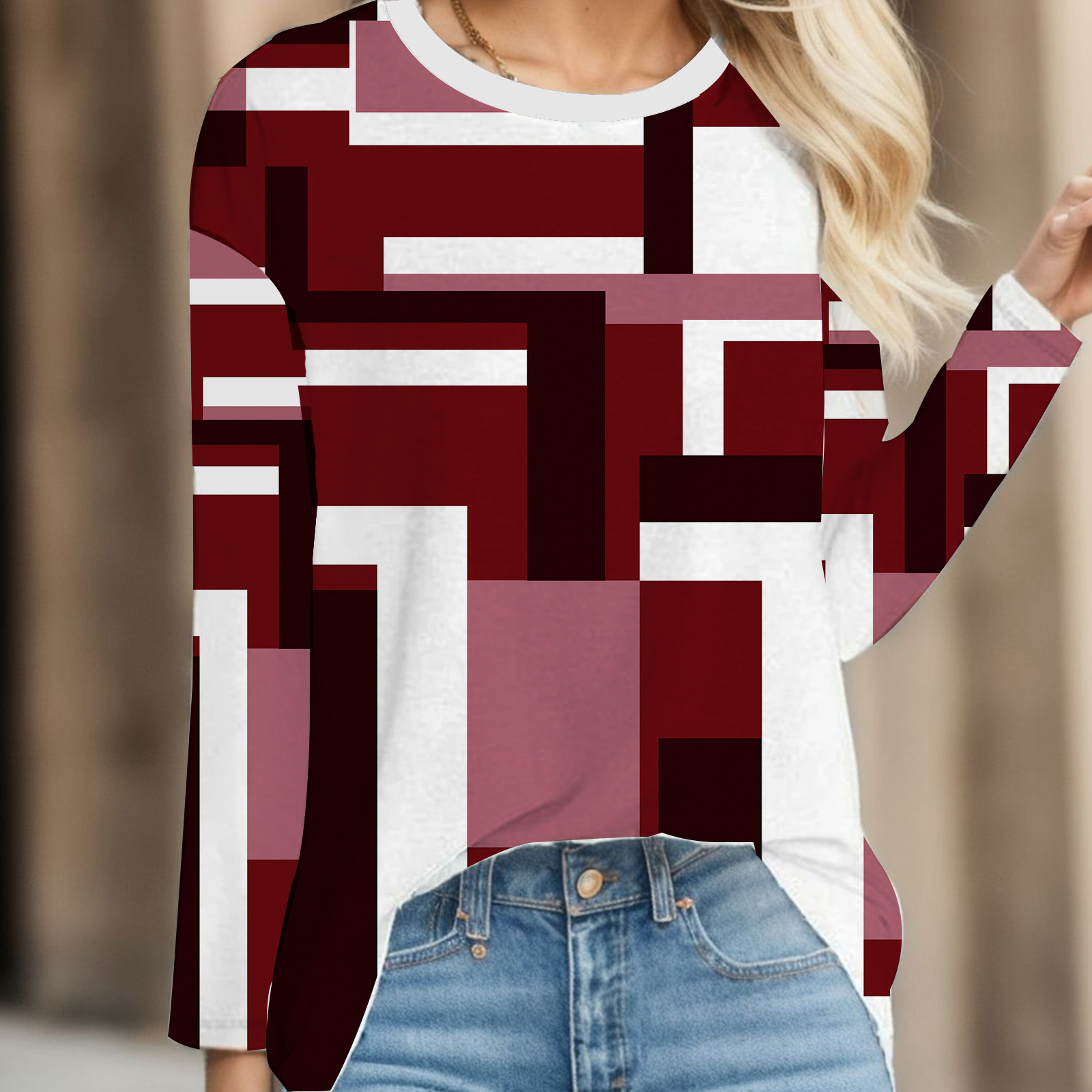 Transfronterizo otoño e invierno nuevas señoras casual cuello redondo Pascua impresión digital casual suelto cuello redondo suéter de manga larga para mujer