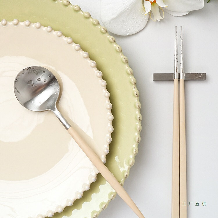 Western-Style Cutlery Knife and Fork Set, Three-Piece Set for Steak, Ivory White