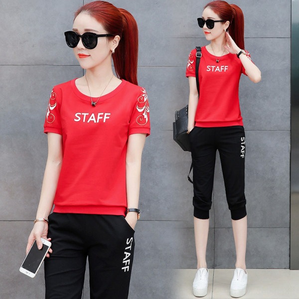 Women's Summer Sports Suit Set Stylish Casual Fashion Student Two Piece Outfit Short Sleeved Capri Pants New 2026_voghion.com
