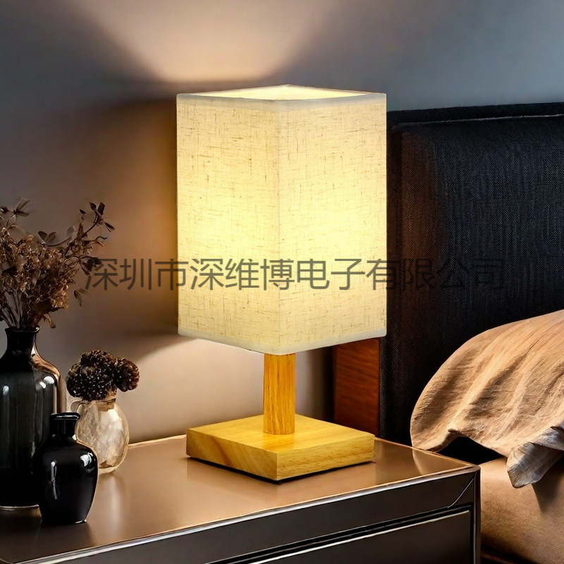 Cultural and Creative Chinese Style Calligraphy Table Lamp Bedroom Study Chinese Style Ancient Style Tea House Square Bedside Lamp Fabric Solid Wood Night Light