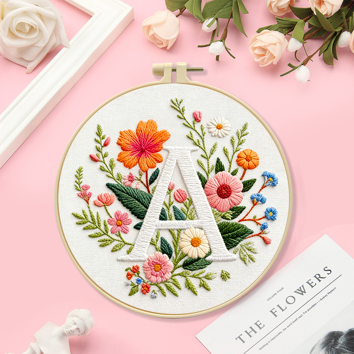 Bordado letra A floral bordado a mano material diy paquete europeo tridimensional transfronterizo Amazon venta caliente