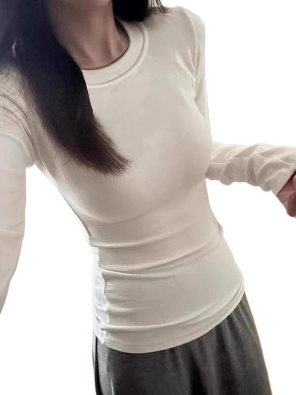 韩系圆领正肩长袖t恤女秋冬德绒磨毛加厚内搭打底衫修身收腰上衣1|undefined