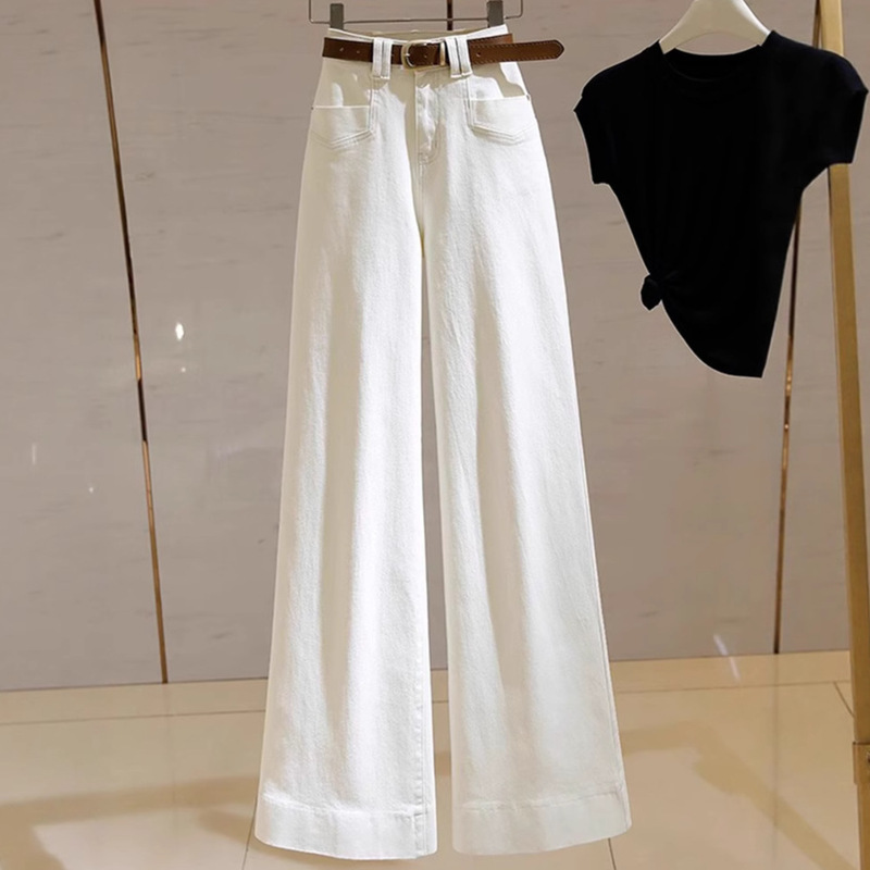 White High-Waisted Wide-Leg Jeans for Women 2026 New Style Loose Slimming Drapey Straight White Jeans A8103