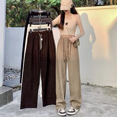 対外貿易人気のヨーロッパ綿ベルベットワイドレッグパンツ女性用 2025 夏の新スタイル多用途痩身ハイウエストコーデュロイストレートパンツ
