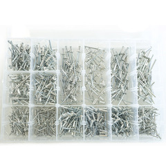620pcs Aluminum Alloy Open-End Flat Head Rivets with Core M2.4 M3.2 M4 M4.8 Boxed Set