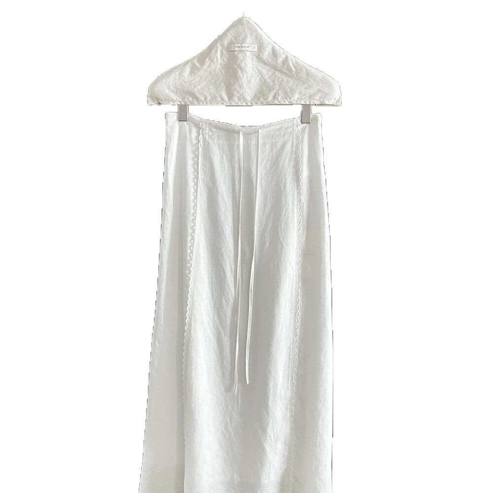 Set váy hai dây và chân váy maxi linen phong cách Hàn Quốc — Sling trắng, Trắng nửa váy
